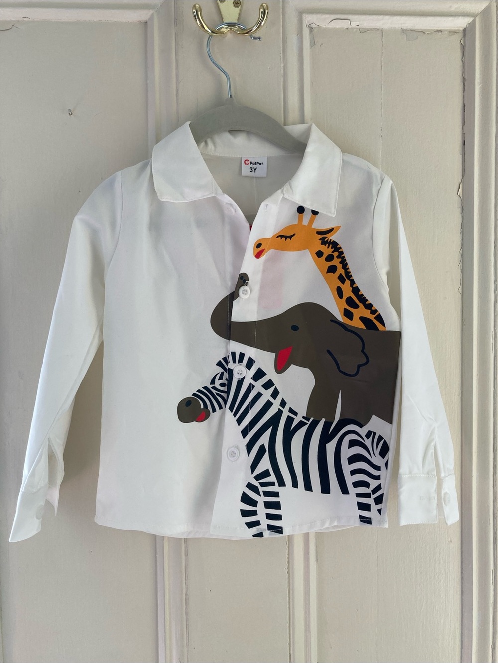 3 for $20 PatPat White Button-Down Shirt with Safari Animal Trio